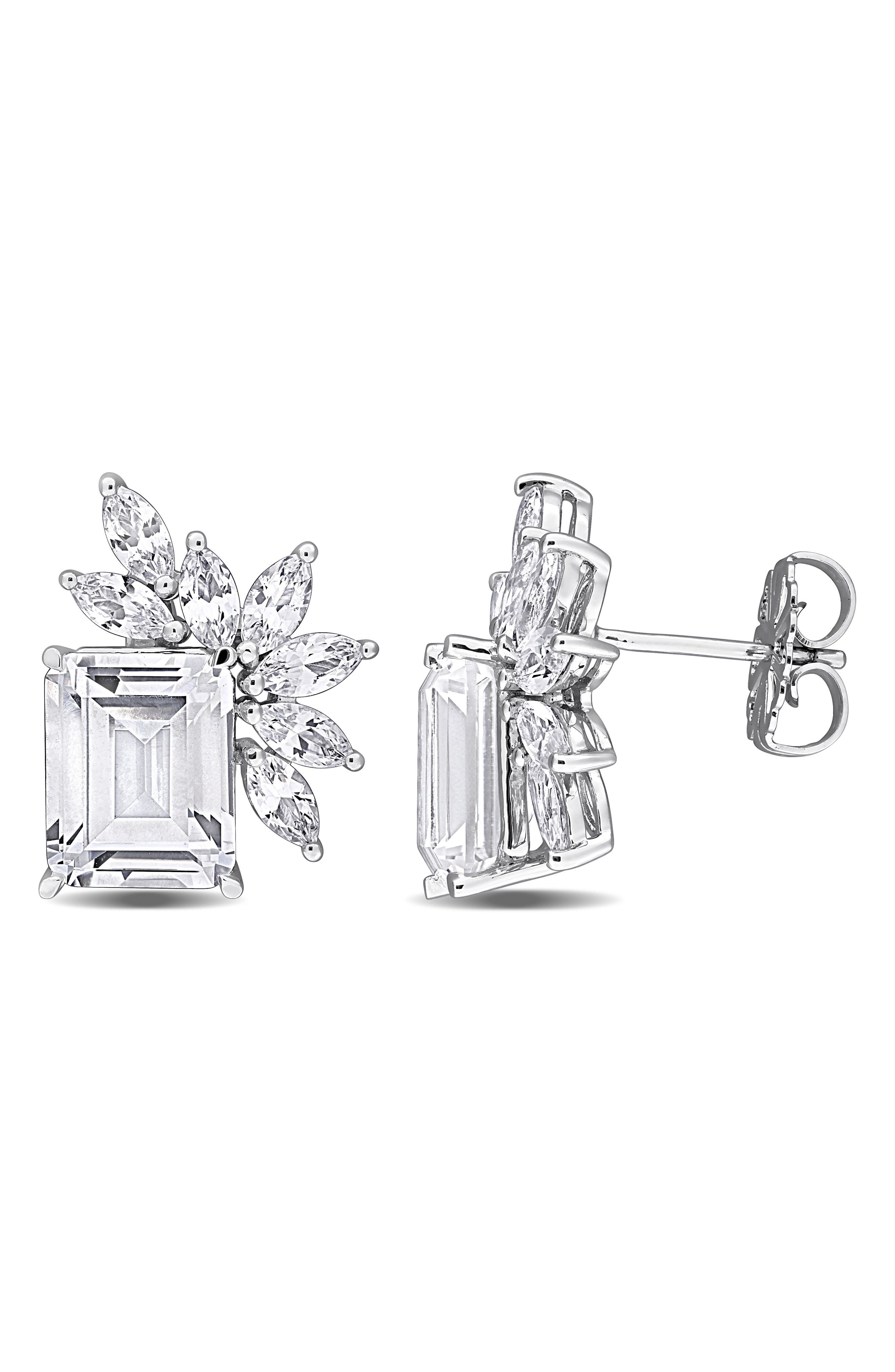 Emerald and Marquise Lab-Created White Sapphire Stud Earrings