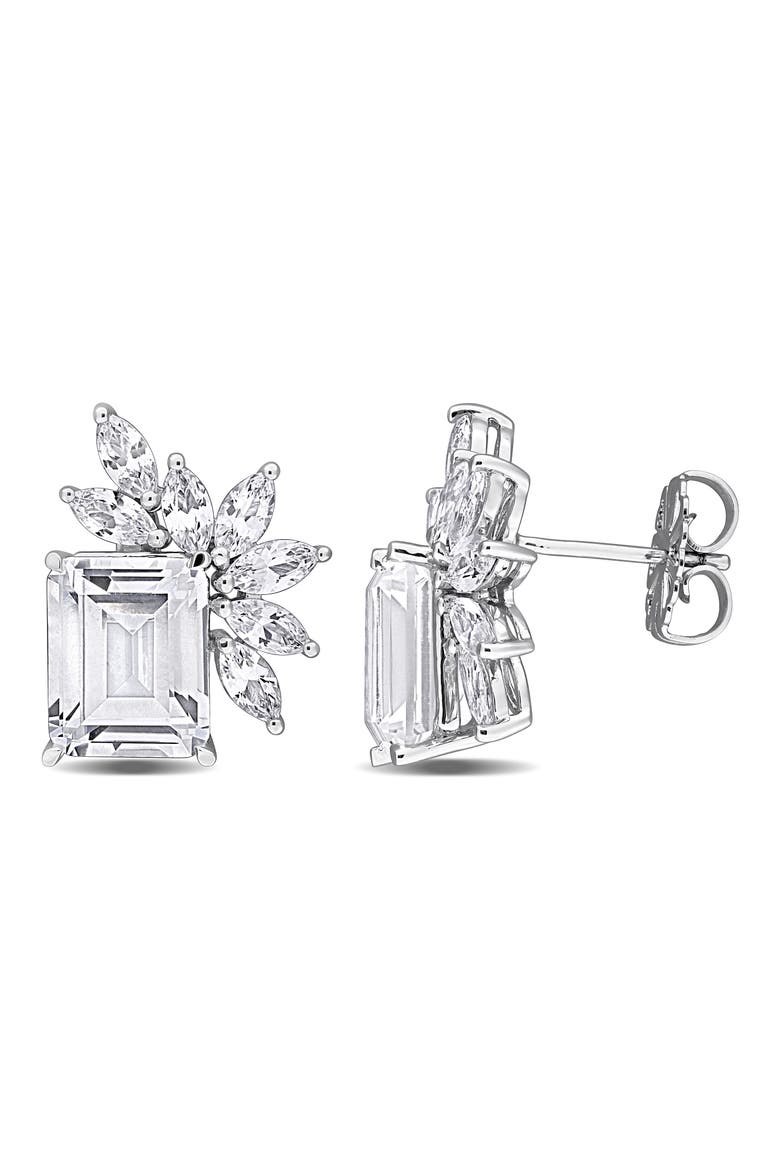 Emerald and Marquise Lab-Created White Sapphire Stud Earrings, Main, color, SILVER