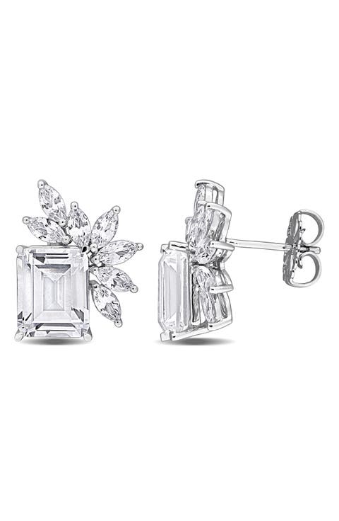 Emerald and Marquise Lab-Created White Sapphire Stud Earrings