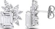 DELMAR Emerald and Marquise Lab-Created White Sapphire Stud Earrings