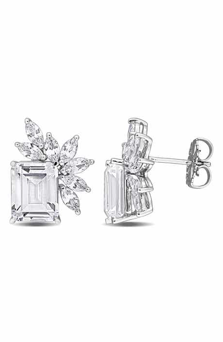 Emerald and Marquise Lab-Created White Sapphire Stud Earrings