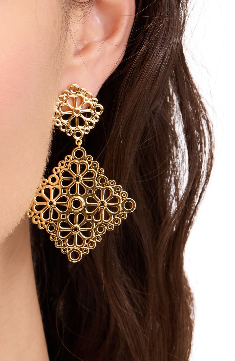 Kate Spade New York spade flower lace drop earrings, Alternate, color, Gold