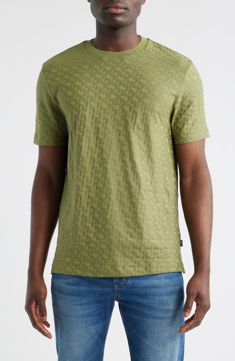 BOSS Thompson Logo Jacquard Cotton T-Shirt, Main, color, Medium Green