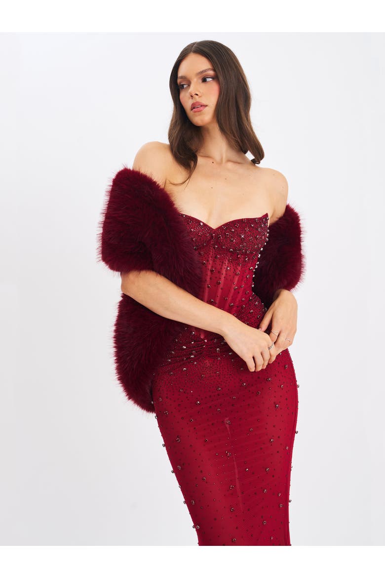 Jazmin Multi-wear Faux Fur Scarf, Alternate, color, Burgundy