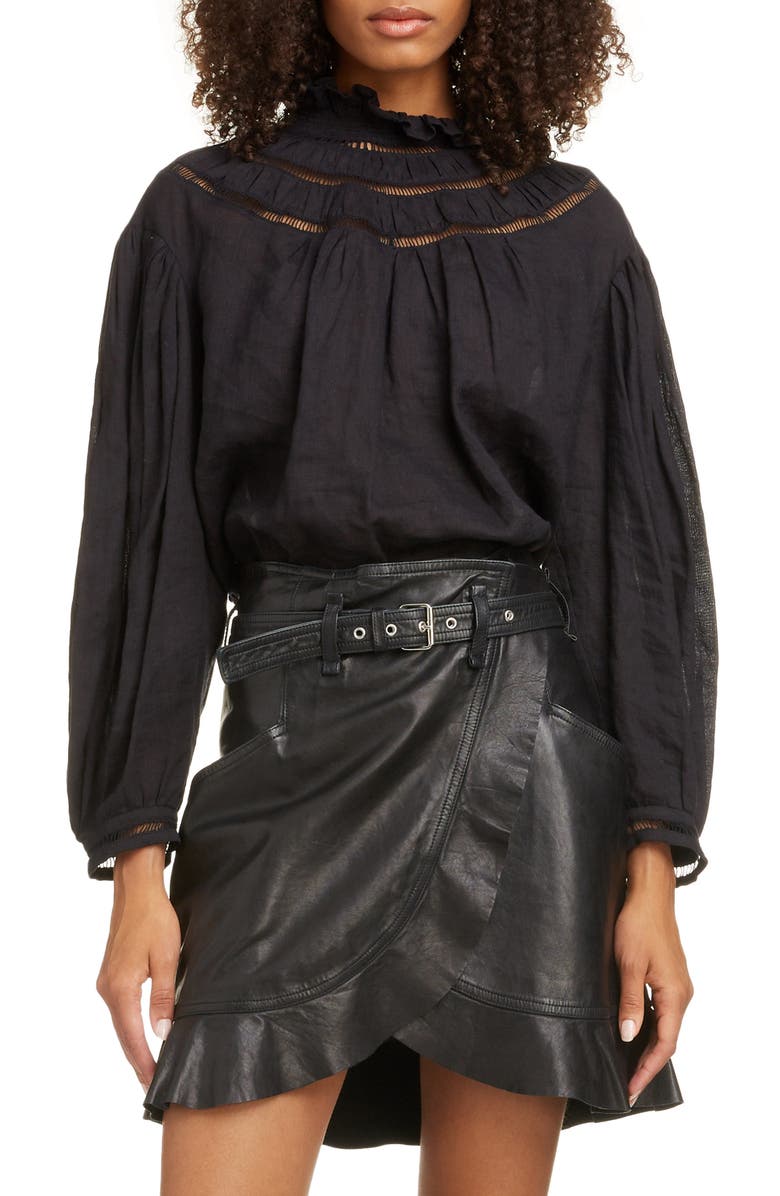 Isabel Marant Étoile Amalia High Ruffle Neck Linen Blouse, Main, color,