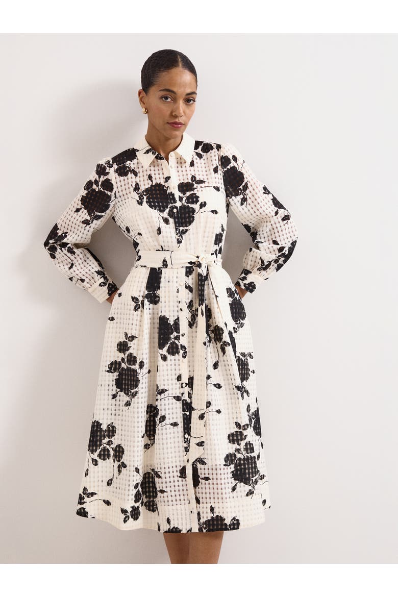 Natalie Floral Belted Shirt Dress, Alternate, color, Ivory