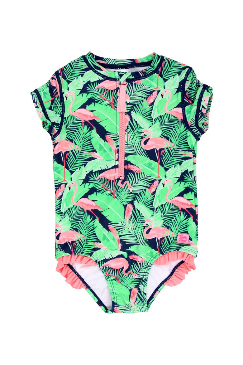 Short Sleeve UPF50 One Piece Rash Guard, Main, color, Flamingo Frenzy