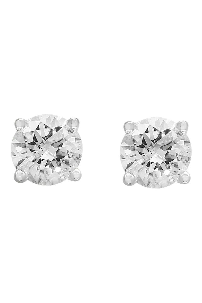 14K White Gold Round Diamond Stud Earrings - 0.50 ctw., Main, color, WHITE