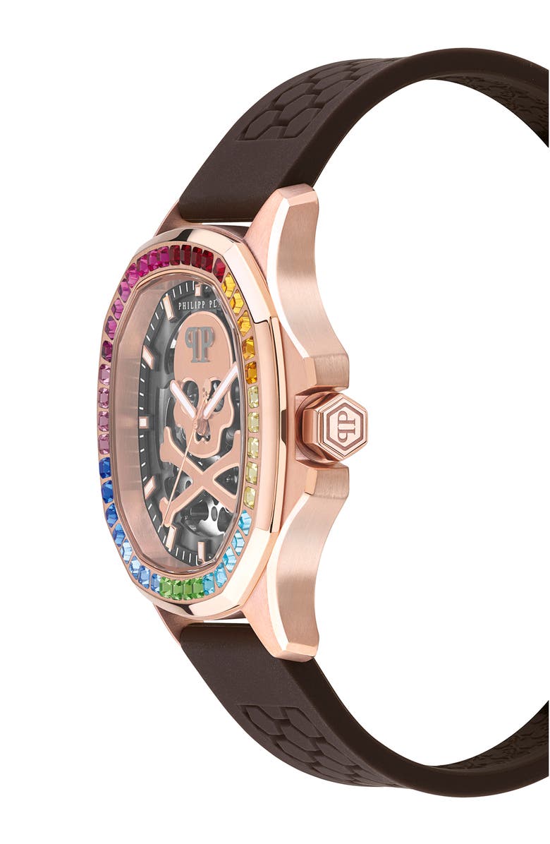 PHILIPP PLEIN Skeleton Spectre Silicone Strap Watch, 42mm, Alternate, color, 