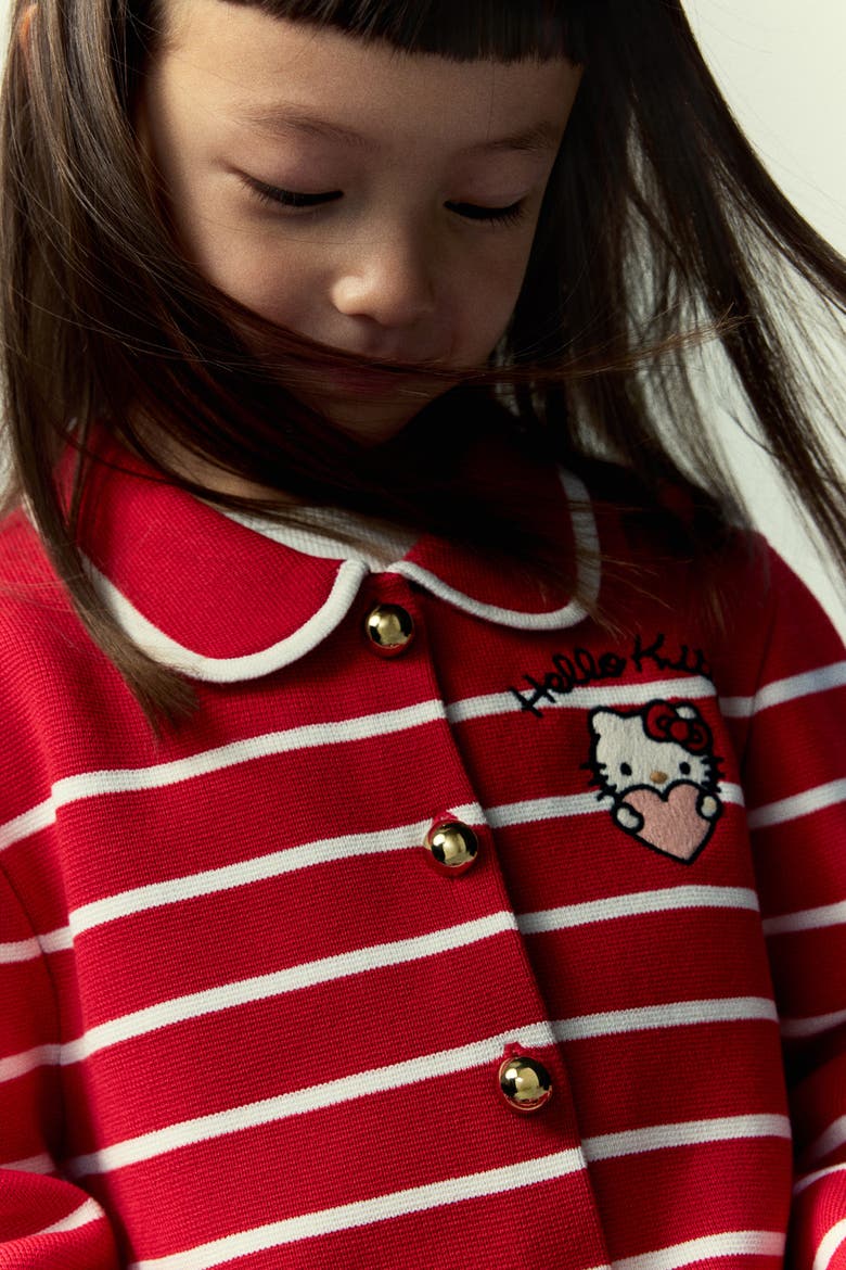 Embroidery-detail Knitted Cardigan, Alternate, color, Red/Hello Kitty