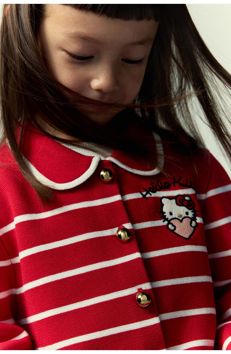 H&M Embroidered-detail knit cardigan, Alternate, color, Red/Hello Kitty