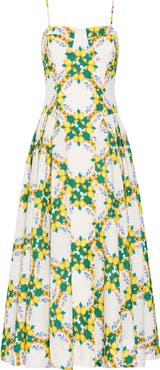 Milly Ivette Print Sleeveless Linen & Cotton Maxi Dress