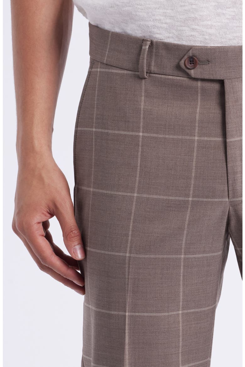 Windowpane Check Stretch Wool Dress Pants, Alternate, color, MEDIUM BROWN