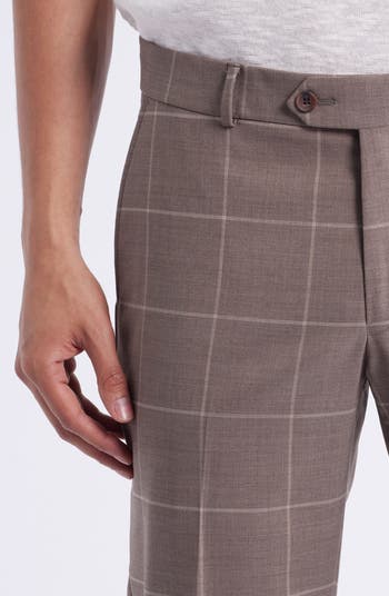 Windowpane Check Stretch Wool Dress Pants