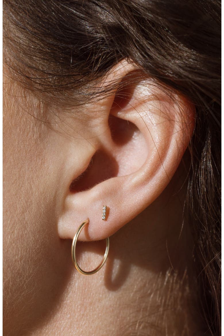14k Diamond Bar Stud Earring (Flat Back) - Single, Alternate, color, 14k Solid Gold