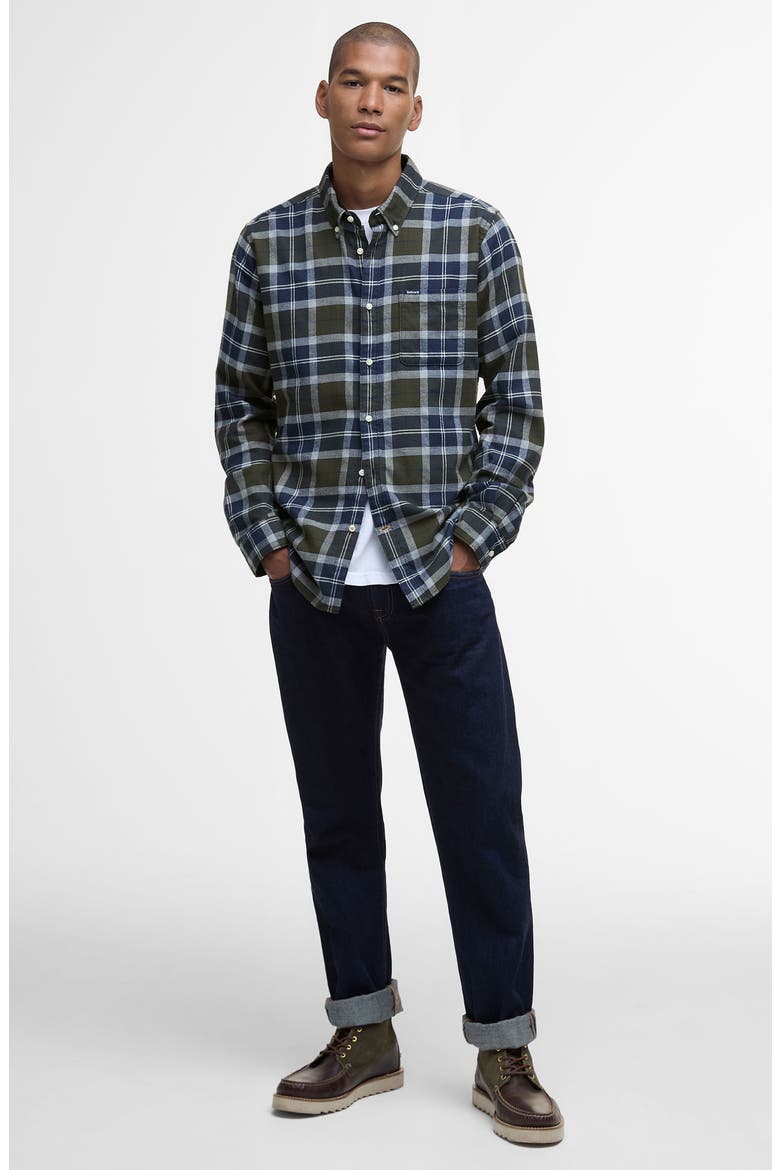 Rasay Plaid Brushed Cotton Button-Down Shirt, Alternate, color, FERNWOOD TARTAN