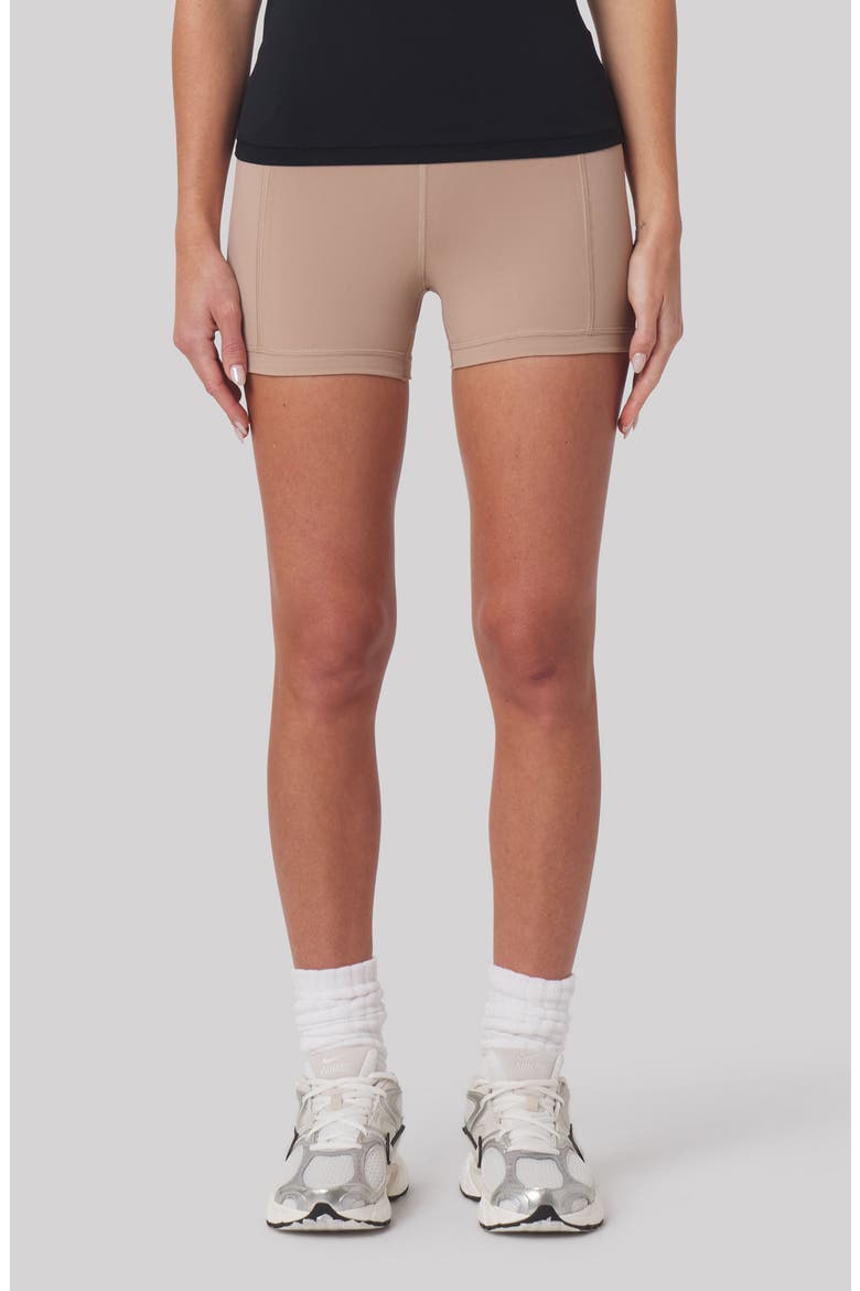 Heather High Waist Pocket Bike Shorts, Main, color, SAND