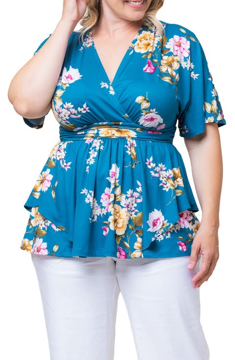 Encore Print Faux Wrap Top (Plus Size)