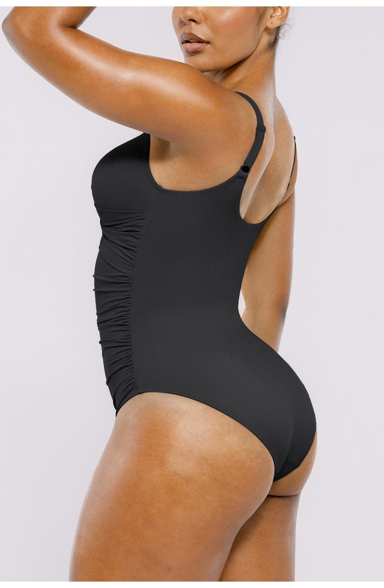 Shapellx Cutout-Front Tummy Control One-Piece Swimsuit, Alternate, color, Jet Black