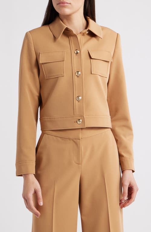 Tahari Asl Woven Crop Jacket In Brown