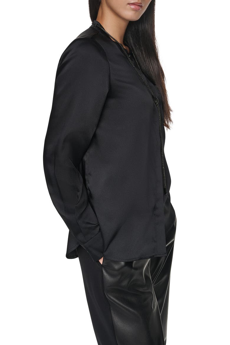 Embellished Necktie Long Sleeve Shirt, Alternate, color, BLACK