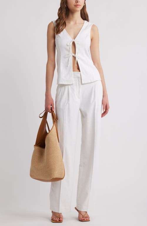 OPEN EDIT OPEN EDIT TIE FRONT LINEN BLEND TOP
