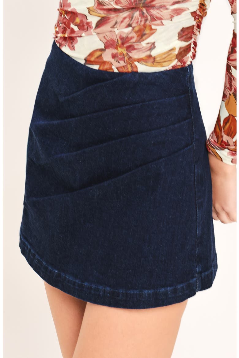 Asymmetric Pleat Denim Skort, Alternate, color, DARK INDIGO