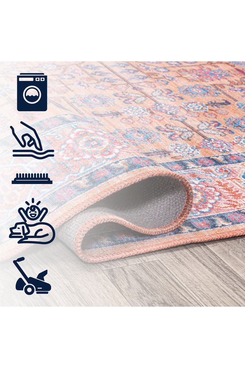 Kemer All-Over Persian Machine-Washable Round Area Rug, Alternate, color, Red/Blue