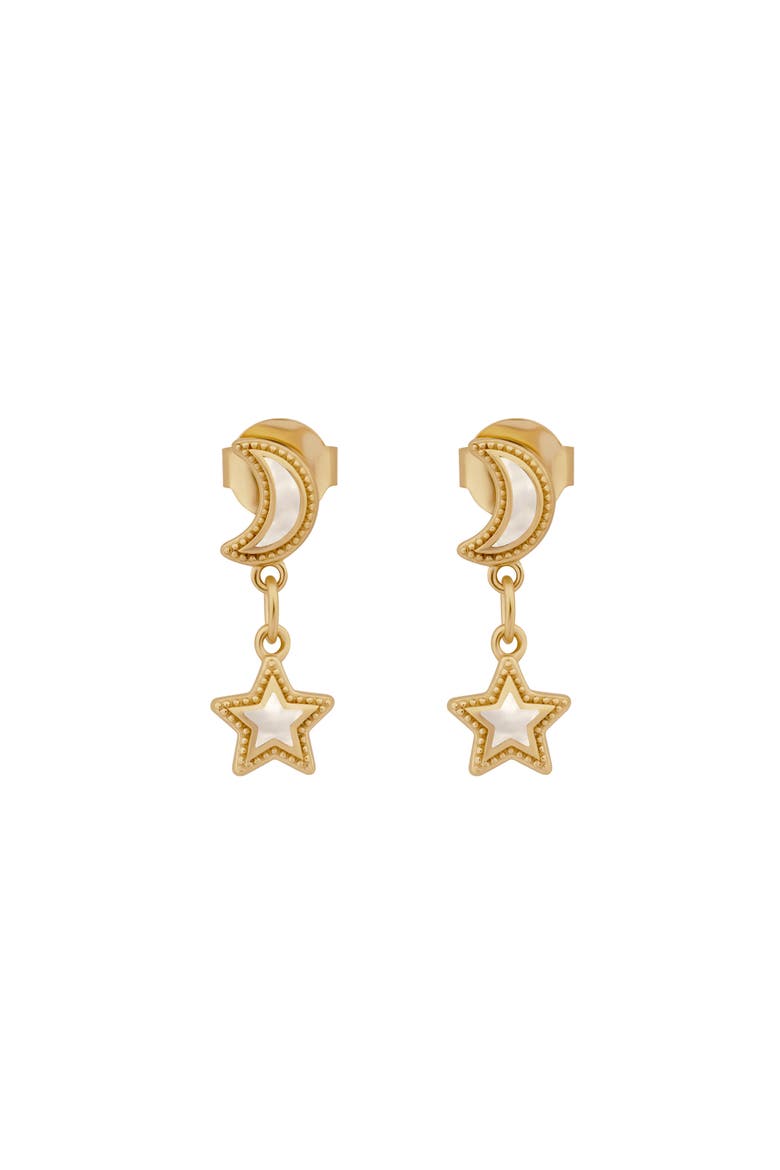 Ethereal Glow Rainbow Moonstone Moon & Star Gold Earrings, Main, color, Gold/White