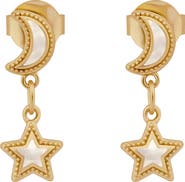 Karma and Luck Ethereal Glow Rainbow Moonstone Moon & Star Gold Earrings
