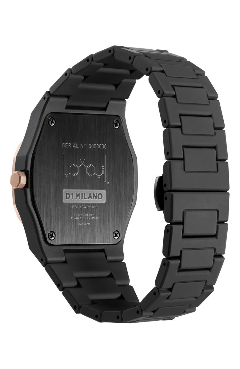D1 Milano Black Mesh Polycarbon Bracelet Watch, 40.5mm, Alternate, color, Black