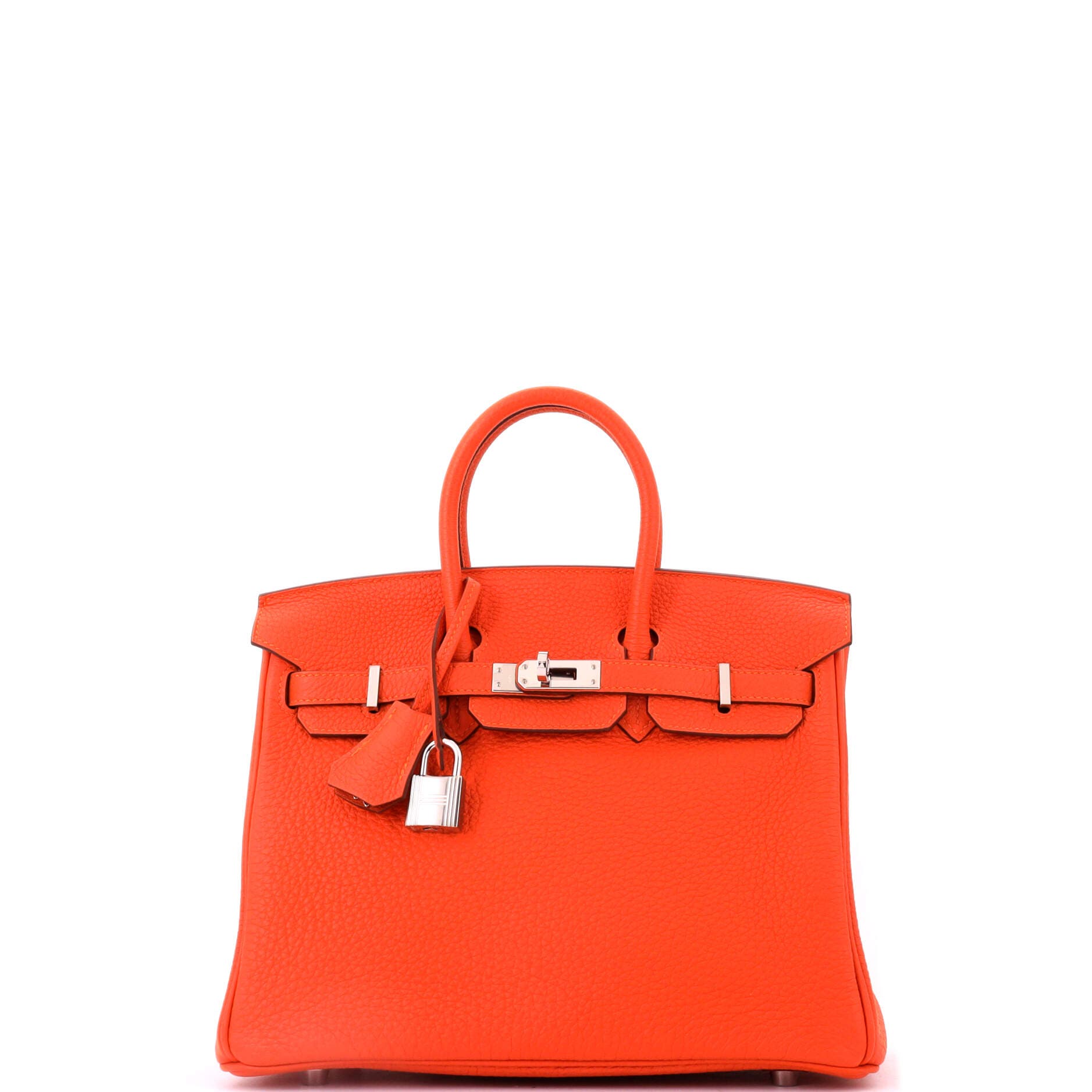 Pre-Owned Hermes Birkin Handbag Orange Togo with Palladium Hardware 25, Main, color, Feu