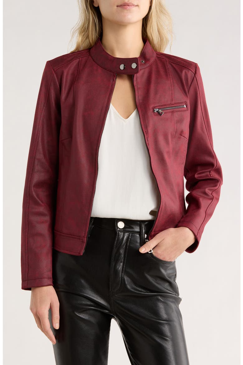 Woven Faux Leather Jacket, Main, color, BURGUNDY