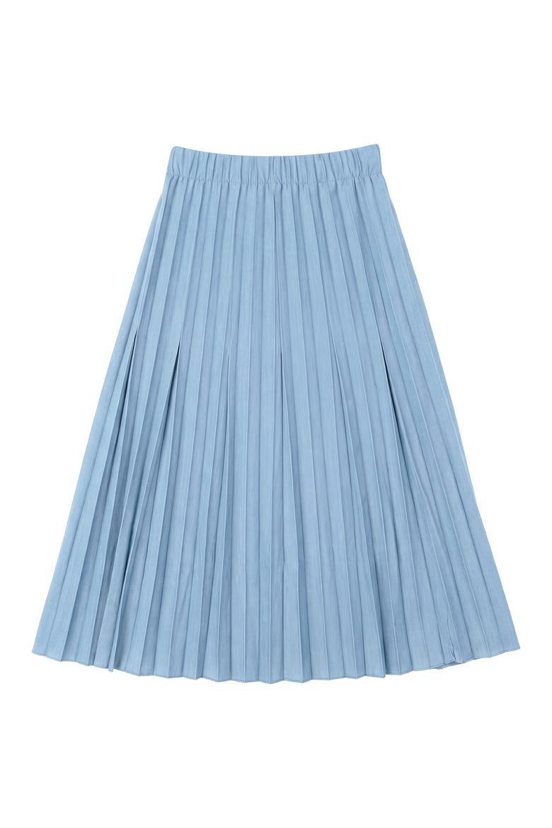 Teen Crinkle Pleated Midi Skirt - Elastic Waistband, Alternate, color, Light Denim