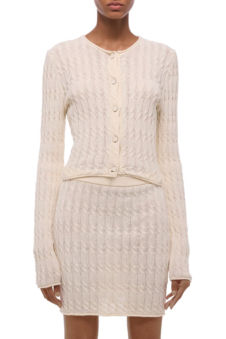 Cable Stitch Crop Cardigan, Main, color, IVORY