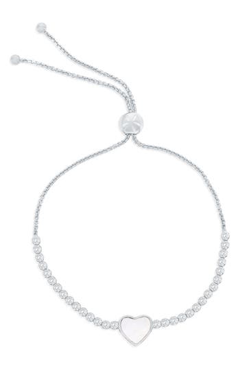 Simona Mother-of-pearl Heart Cubic Zirconia Slider Bracelet In Silver