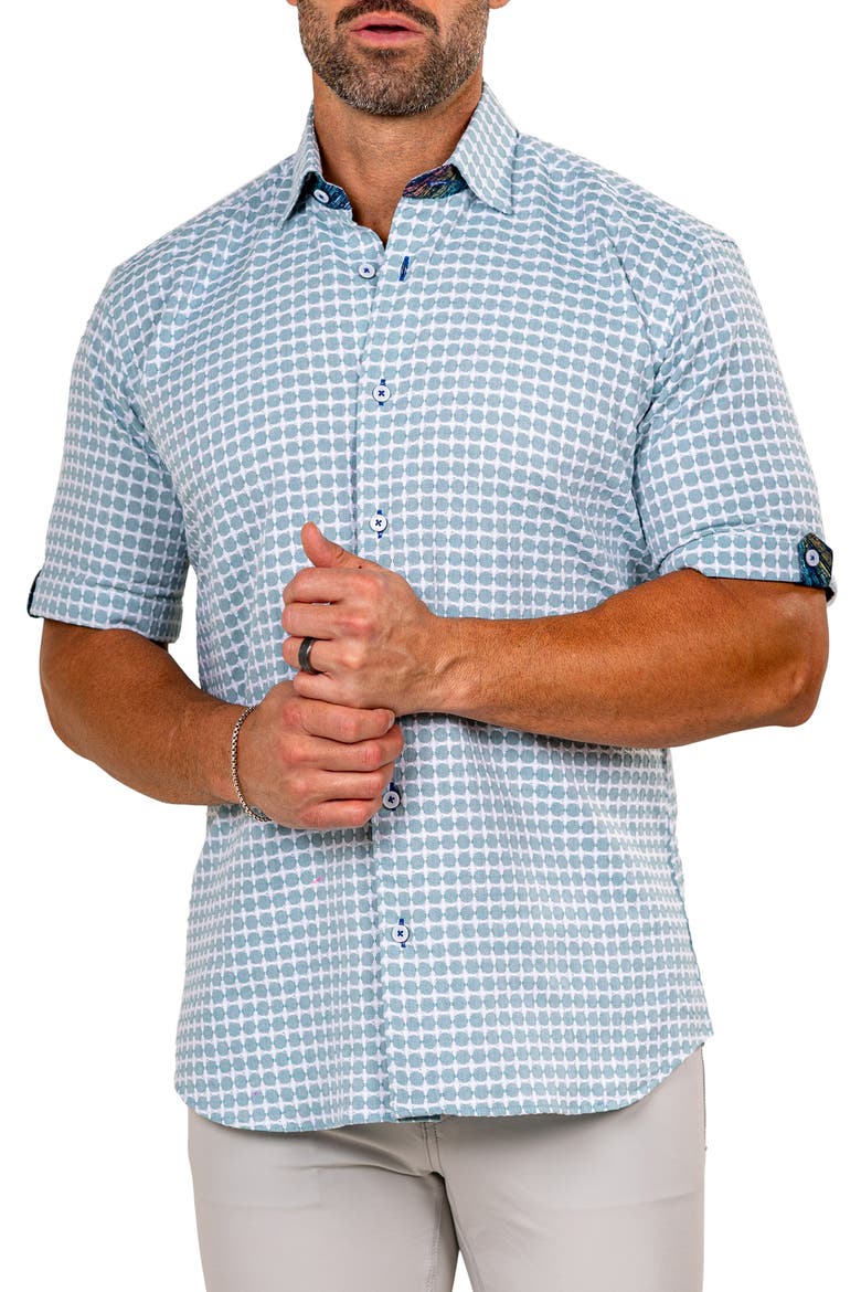 Galileo Marthy Short Sleeve Cotton Button-Up Shirt, Alternate, color, GREEN