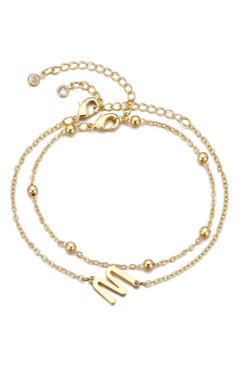 2-Piece Initial Bead Chain Bracelet Set