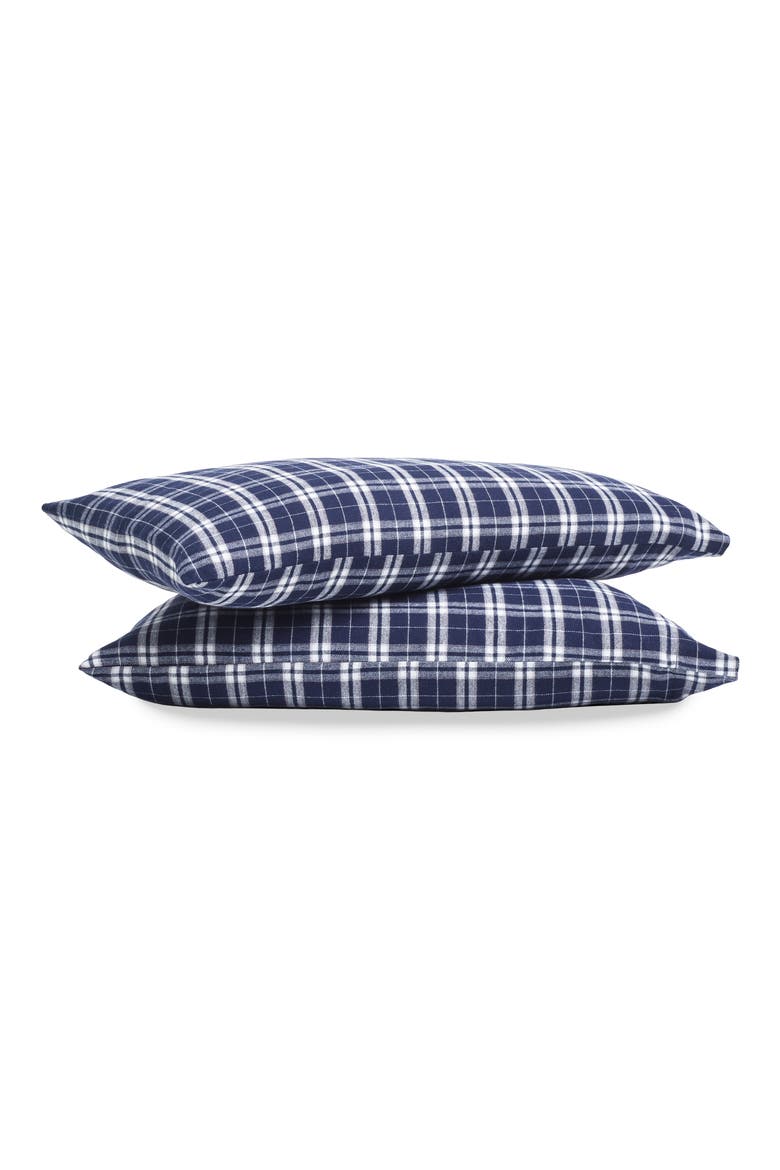 Oxford Tartan Cotton Flannel Pillowcases, Main, color, NAVY