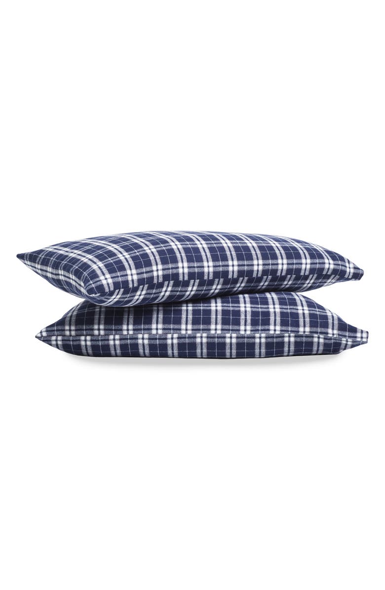 Petite Plume Oxford Tartan Cotton Flannel Pillowcases, Main, color, Navy