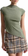 Avec Les Filles Radial Rib Asymmetric Mock Neck Top