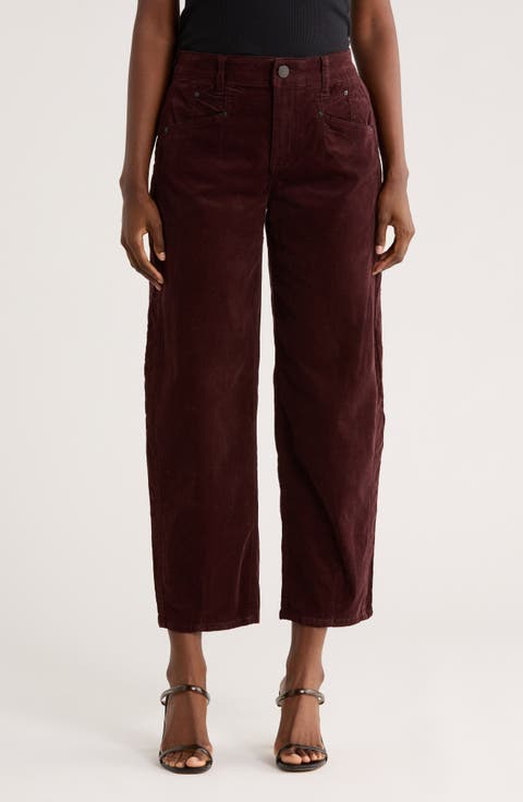 High Waist Barrel Leg Corduroy Pants
