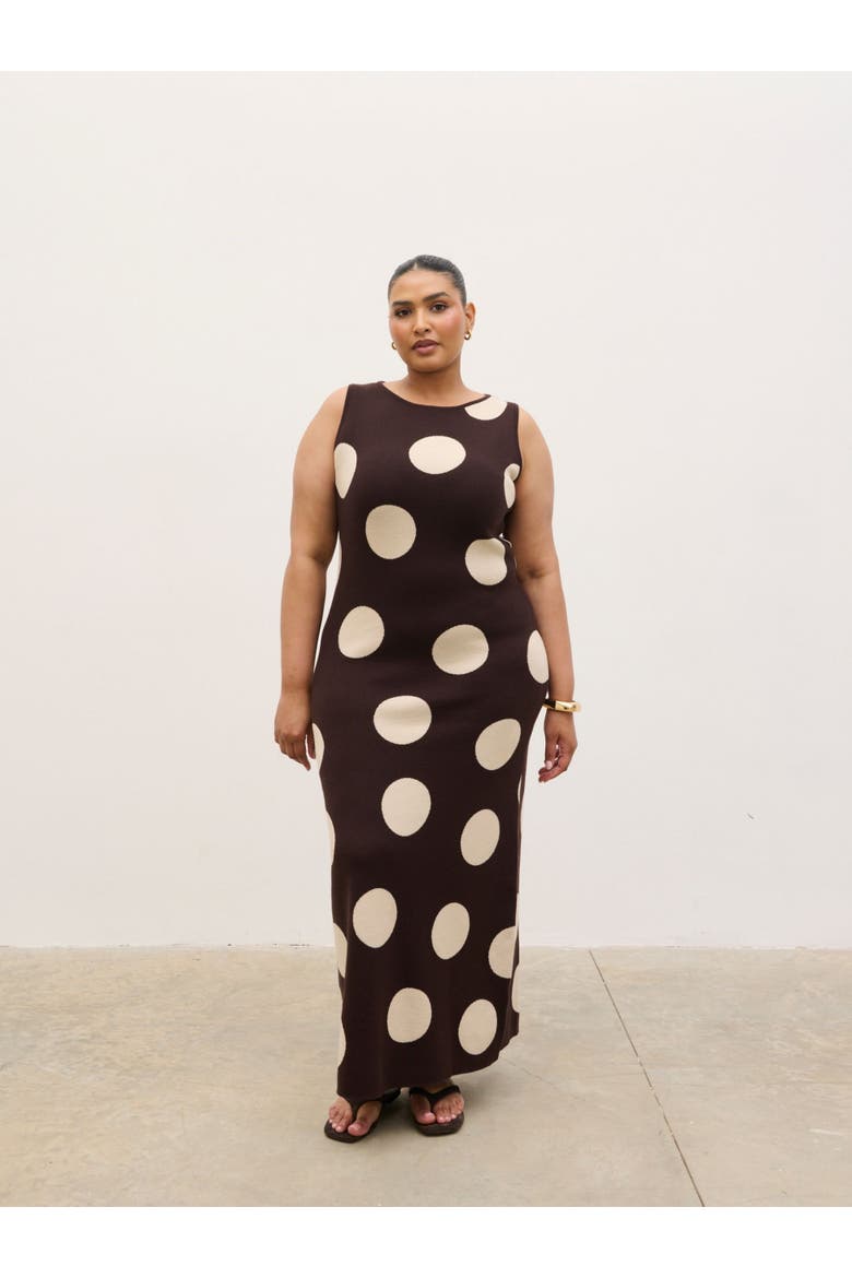 Curve Sarover Polka Knit Dress, Alternate, color, Brown And Cream
