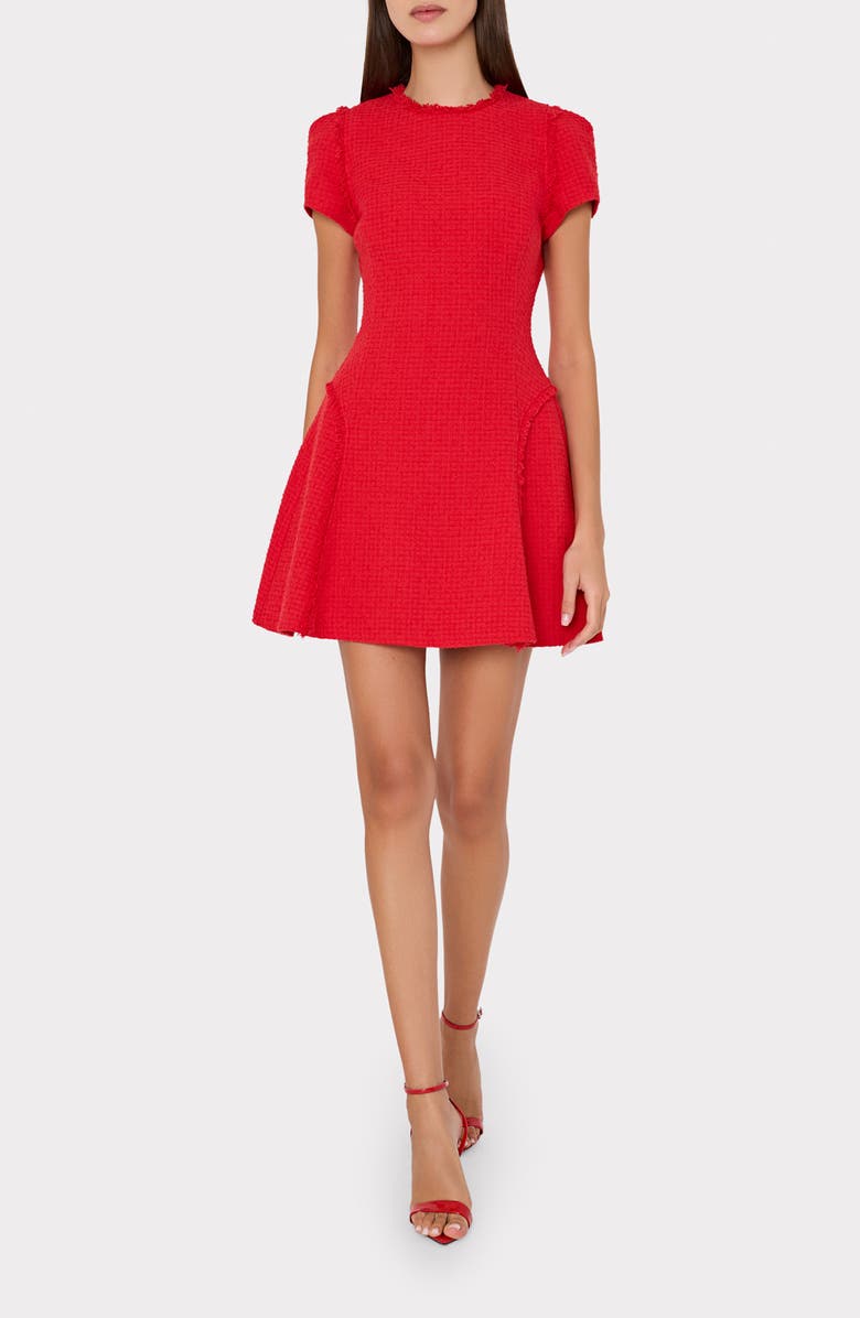 Milly Samara Bouclé Fit & Flare Minidress, Main, color, Red