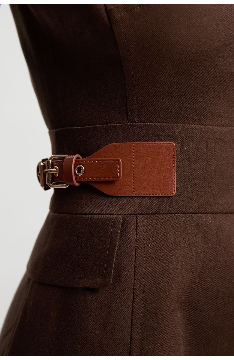Karen Millen Fitted Belt Crew Neck Midi Dress, Alternate, color, Chocolate