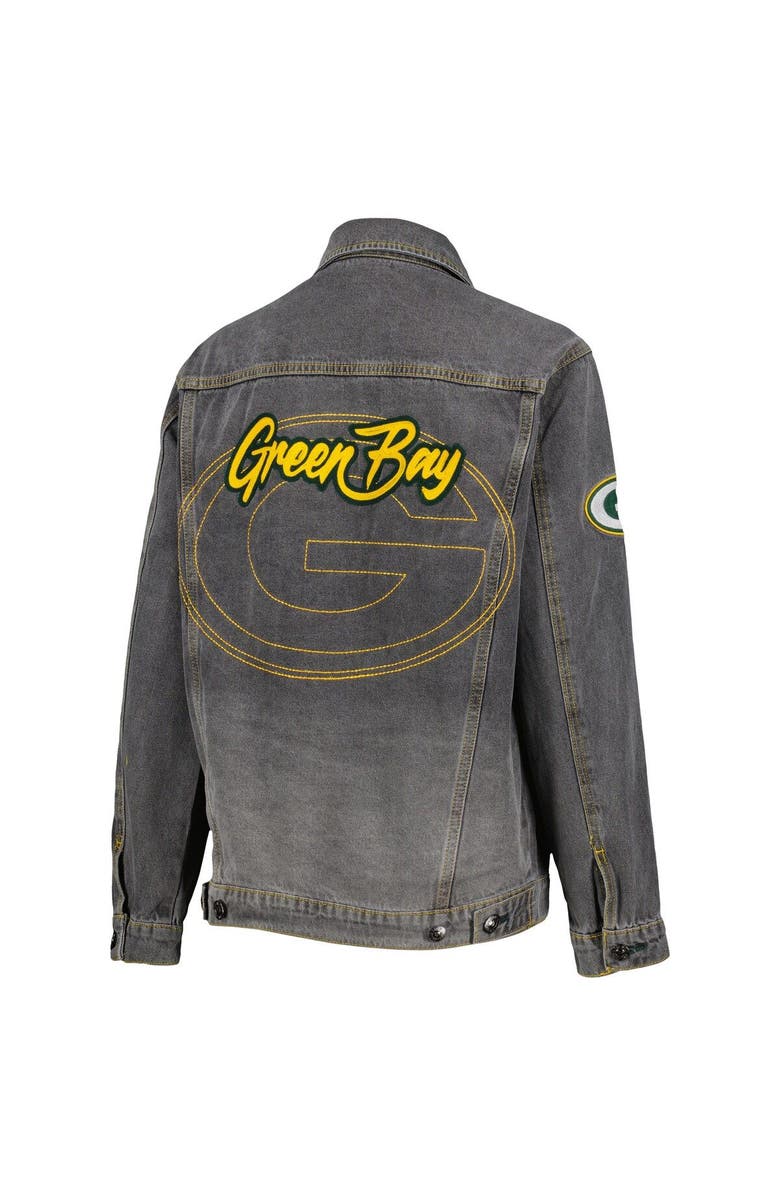 THE WILD COLLECTIVE Women's The Wild Collective Denim Green Bay Packers Faded Button-Up Jacket, Alternate, color, 