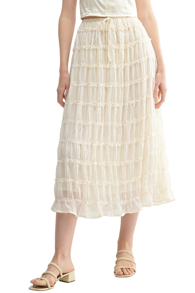 Ruffle Tiered Midi Skirt, Main, color, CREAM