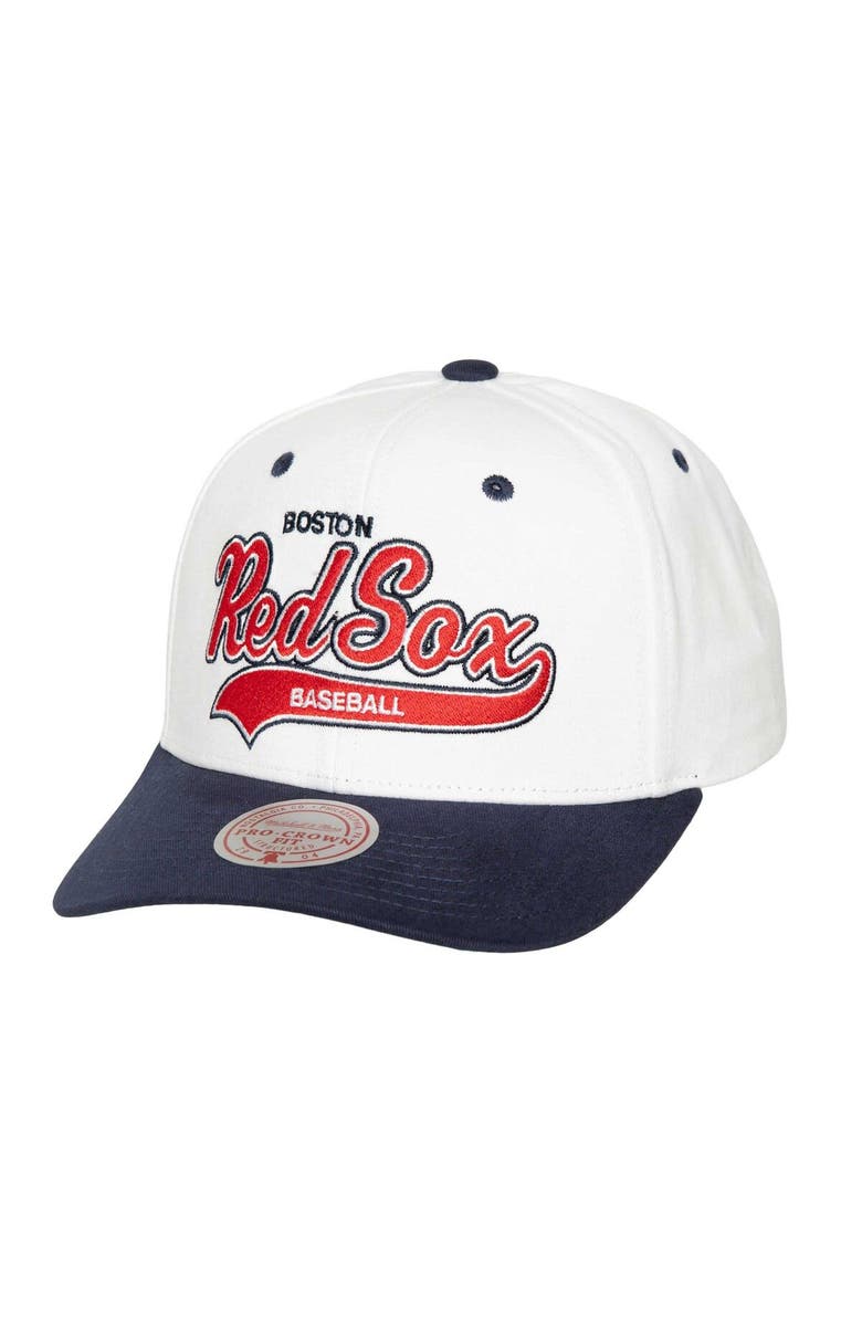 Mitchell & Ness Men's Mitchell & Ness White Boston Red Sox Cooperstown Collection Tail Sweep Pro Snapback Hat, Main, color, 