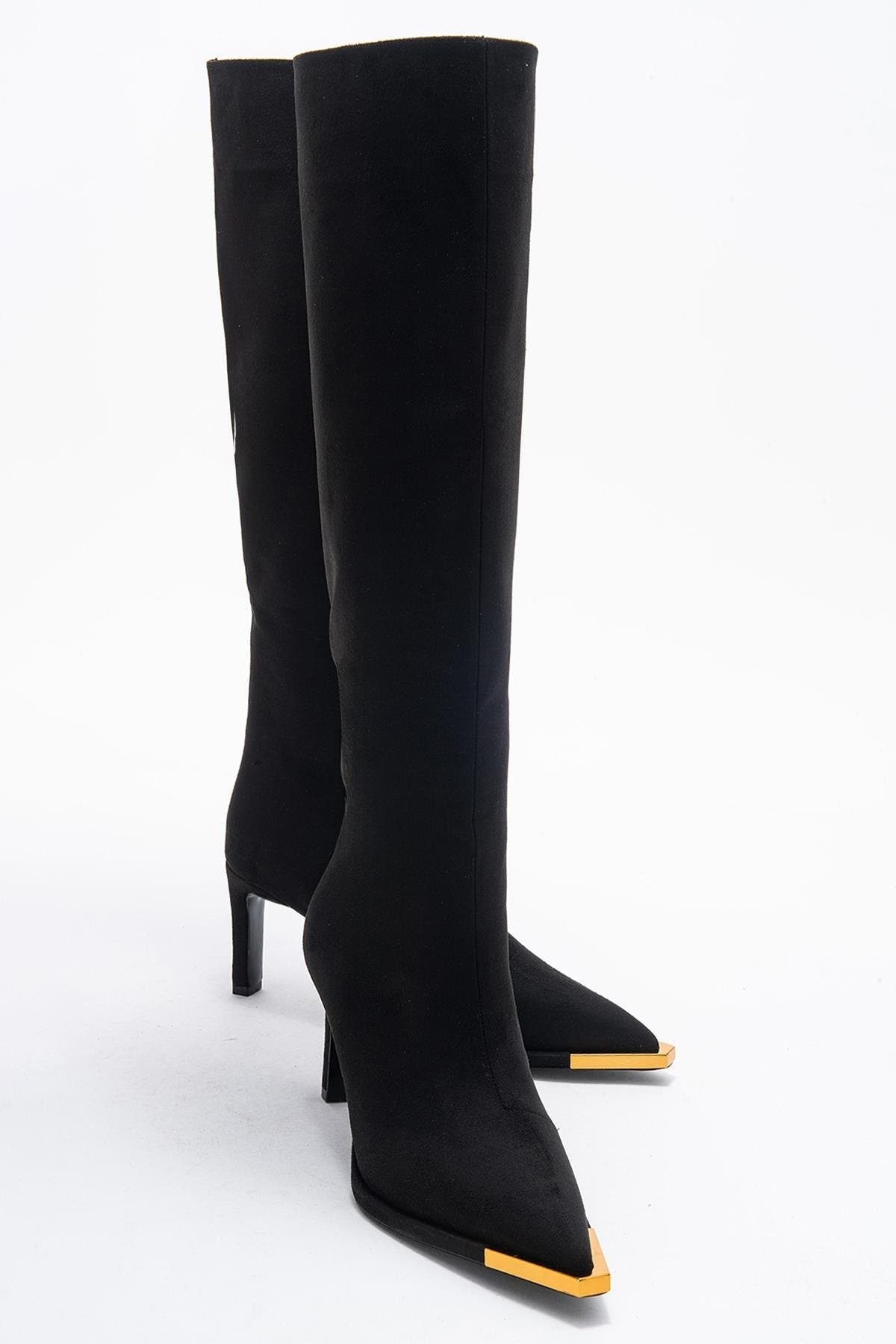 Prologue Shoes Lexa Pointed Toe Knee High Boot, Alternate, color, Black Suede Faux Leather