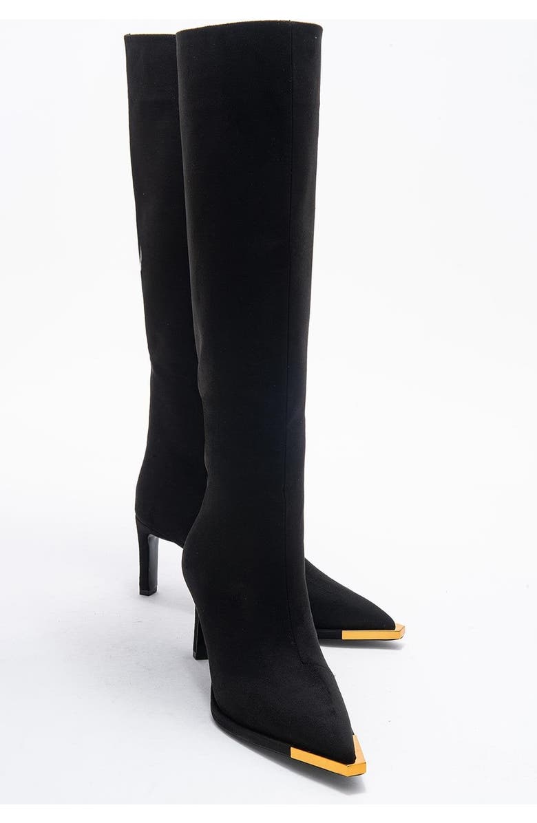 Prologue Shoes Lexa Pointed Toe Knee High Boot, Alternate, color, Black Suede Faux Leather